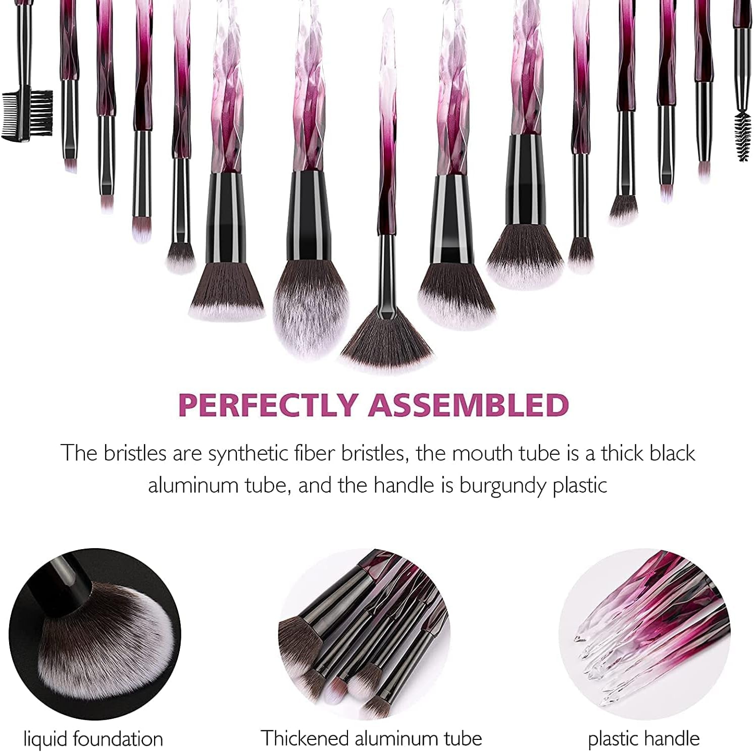 FILY  Brochas De Maquillaje 15Pcs Cristal Kabuki Foundation Brush Set De Brochas De Maquillaje Profesional Con Caja Regalo Estrellada (Púrpura)