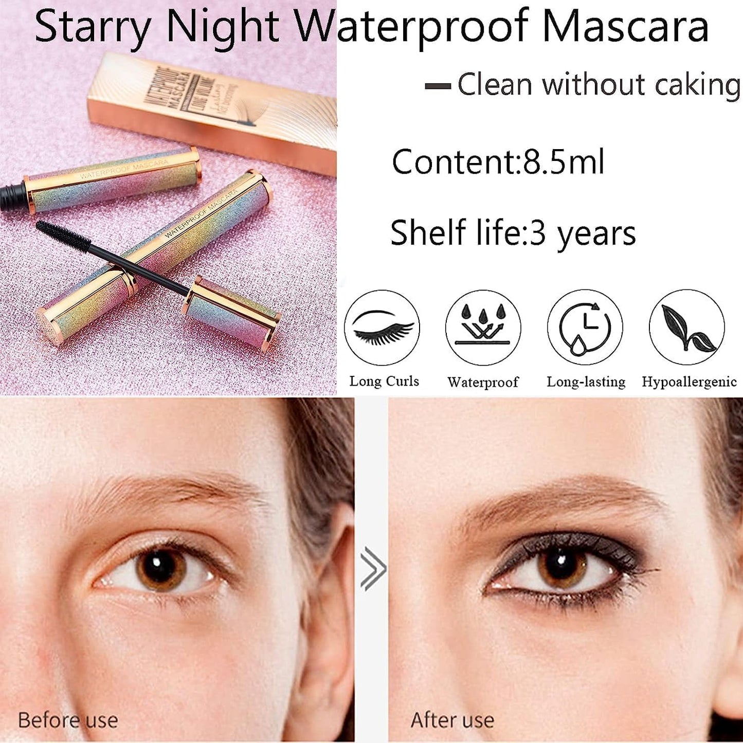 4D Silk Fiber Lash Mascara,Impermeable Mascara,Lujosamente Más Largas, Más Gruesas, Pestañas Voluminosas, Larga Duración, Extensión Dramática, a Prueba De Manchas (Negro)