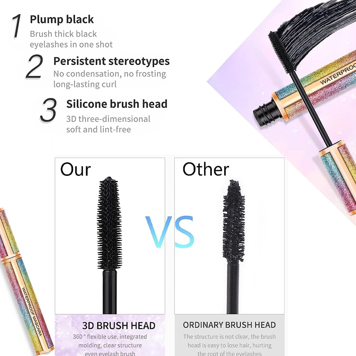 4D Silk Fiber Lash Mascara,Impermeable Mascara,Lujosamente Más Largas, Más Gruesas, Pestañas Voluminosas, Larga Duración, Extensión Dramática, a Prueba De Manchas (Negro)