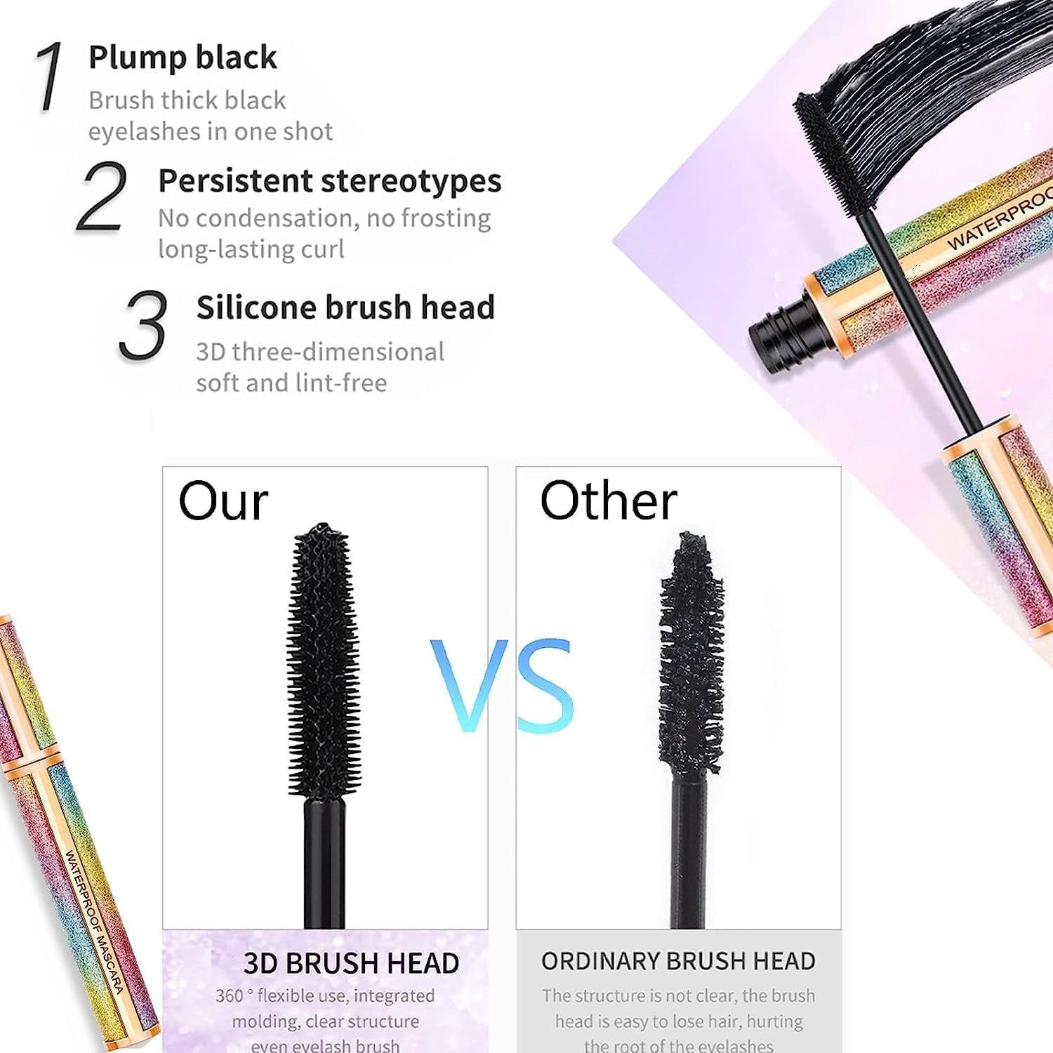 4D Silk Fiber Lash Mascara,Impermeable Mascara,Lujosamente Más Largas, Más Gruesas, Pestañas Voluminosas, Larga Duración, Extensión Dramática, a Prueba De Manchas (Negro)