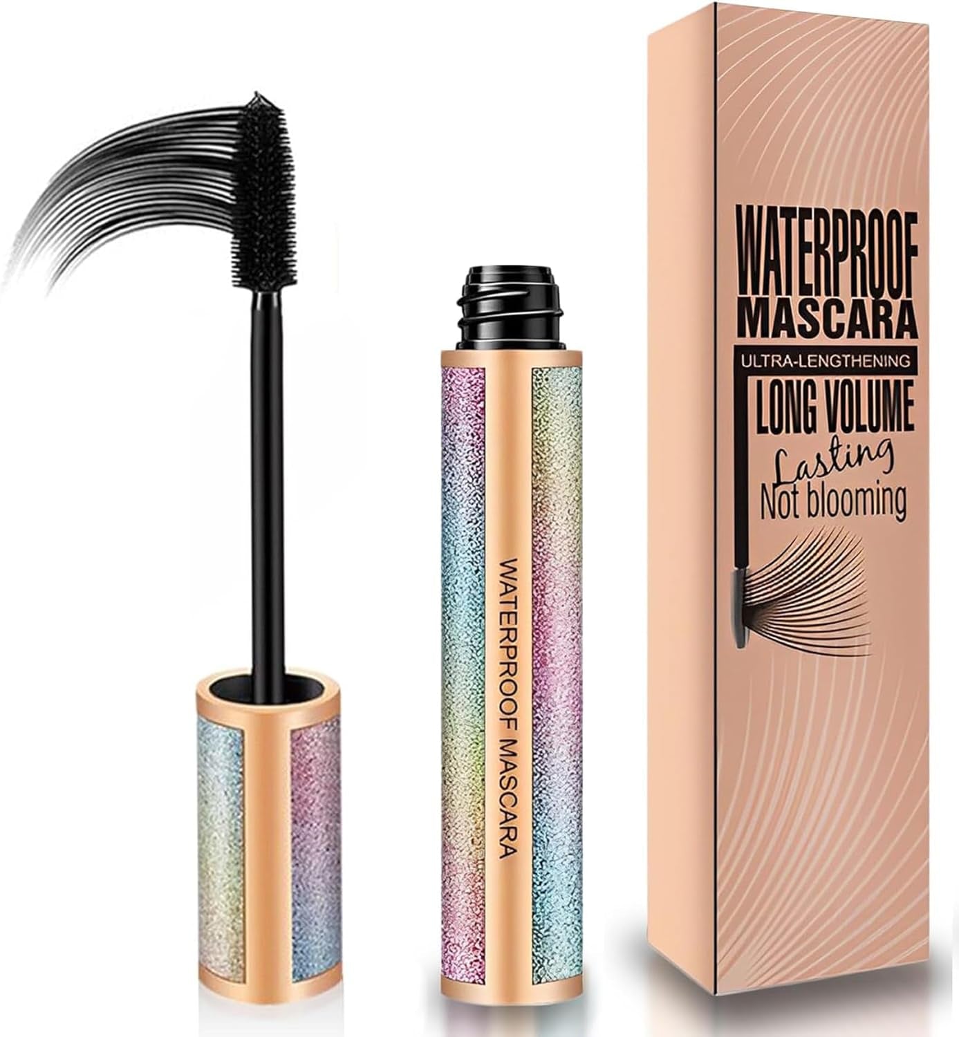 4D Silk Fiber Lash Mascara,Impermeable Mascara,Lujosamente Más Largas, Más Gruesas, Pestañas Voluminosas, Larga Duración, Extensión Dramática, a Prueba De Manchas (Negro)