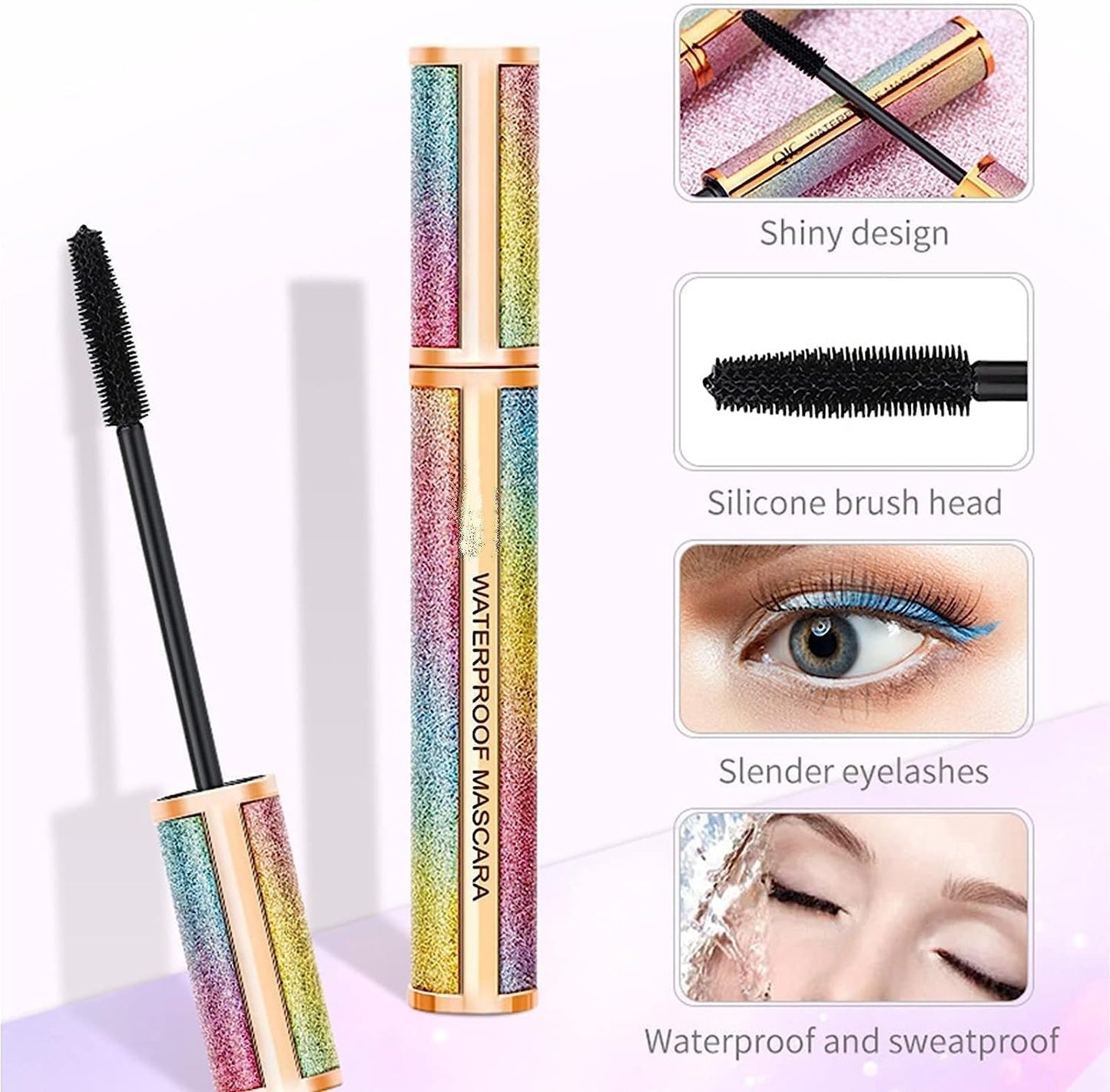 4D Silk Fiber Lash Mascara,Impermeable Mascara,Lujosamente Más Largas, Más Gruesas, Pestañas Voluminosas, Larga Duración, Extensión Dramática, a Prueba De Manchas (Negro)